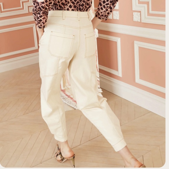 Ulla Johnson Brodie Jeans High waisted Tapered Button Fly Ivory Off White 0 - Picture 5 of 9